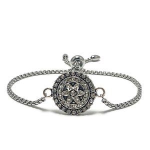🎉NWT Full Circle Adjustable Slide Bead Box Chain Silver Rhinestone Bracelet